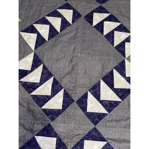 Handmade Modern 52x60 Quilt With Blue, Green And Gray Design. - Picture 6 of 11
